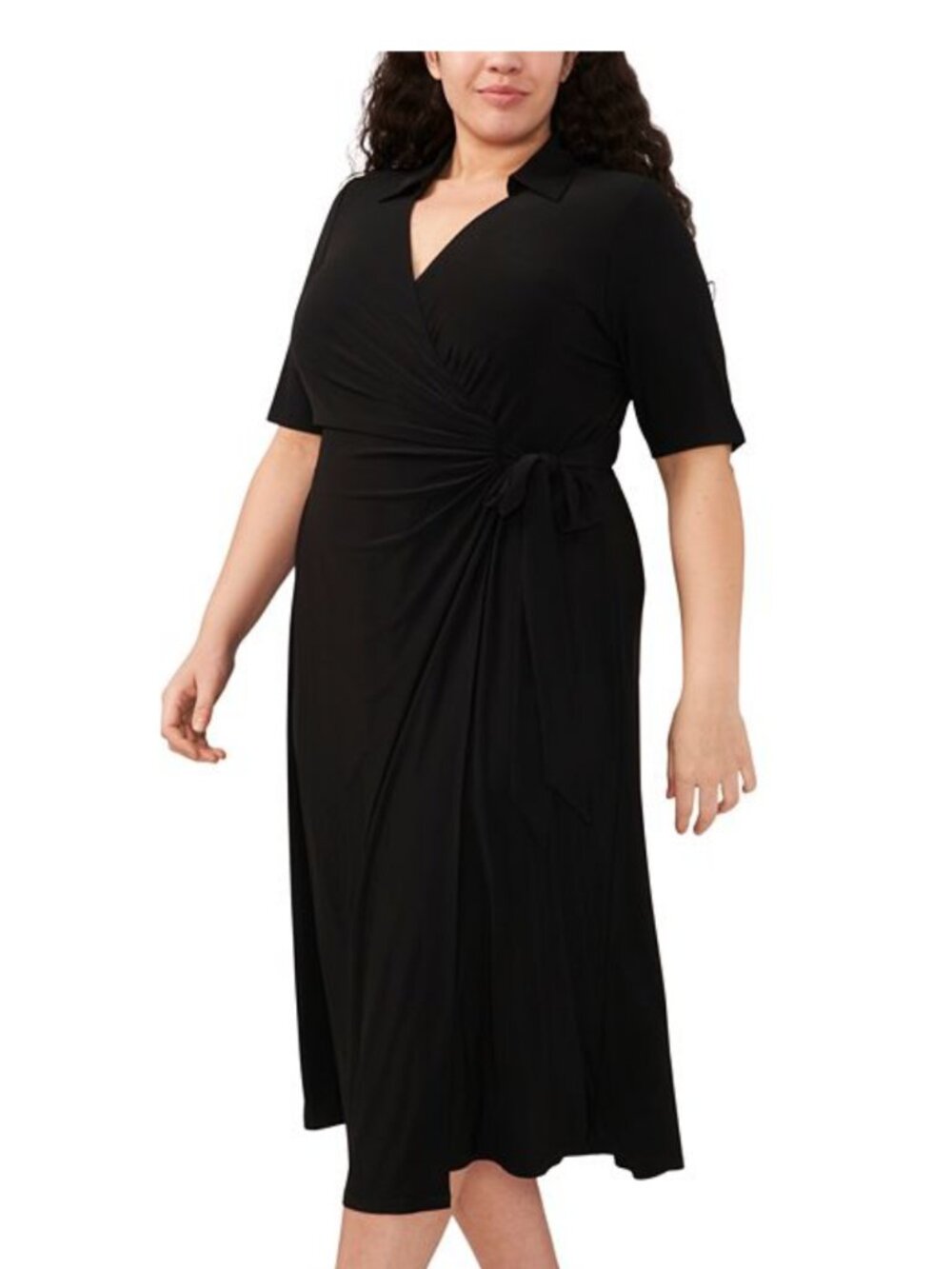 MSK Plus Size Collared Wrap Dress 1X Fit Flare Jersey Knit Stretch Ruched